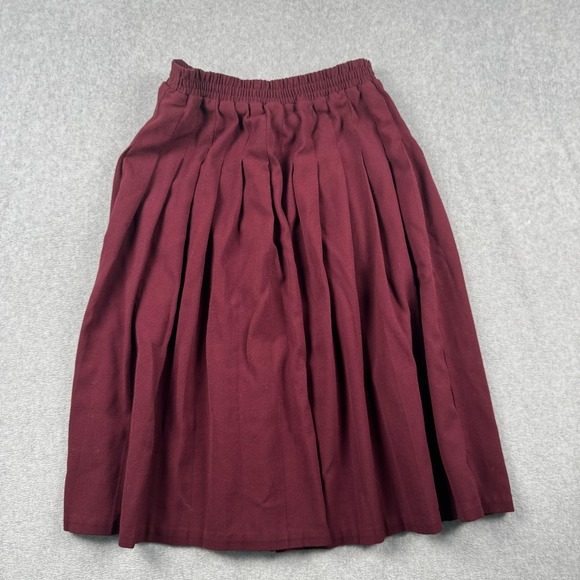 VTG Marisa Christina Skirt Womens Medium Petite Burgundy Pleated Wool Academia - Picture 2 of 8